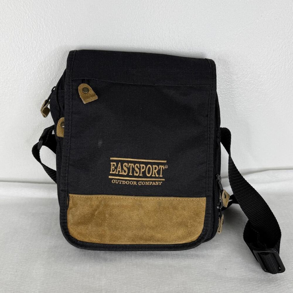 Eastsport Crossbody Bag Womens Small Black Outdoor Ramie Suede Adjustable Strap
